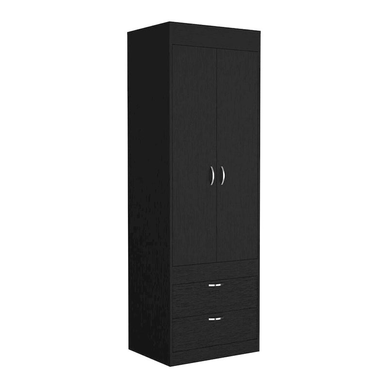 18.9   Modern Double-door Armoire with Two Bottom Drawers and Hanging Rod for Bedroom