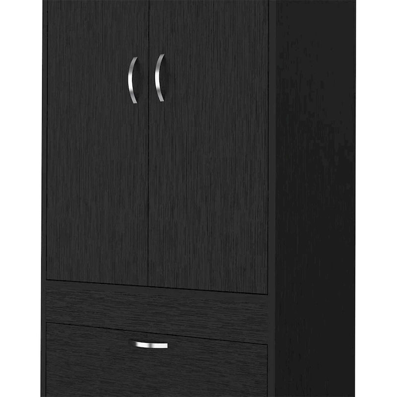 18.9   Modern Double-door Armoire with Two Bottom Drawers and Hanging Rod for Bedroom