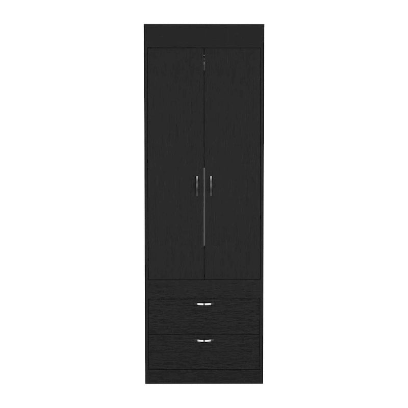 18.9   Modern Double-door Armoire with Two Bottom Drawers and Hanging Rod for Bedroom
