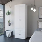 18.9   Modern Double-door Armoire with Two Bottom Drawers and Hanging Rod for Bedroom
