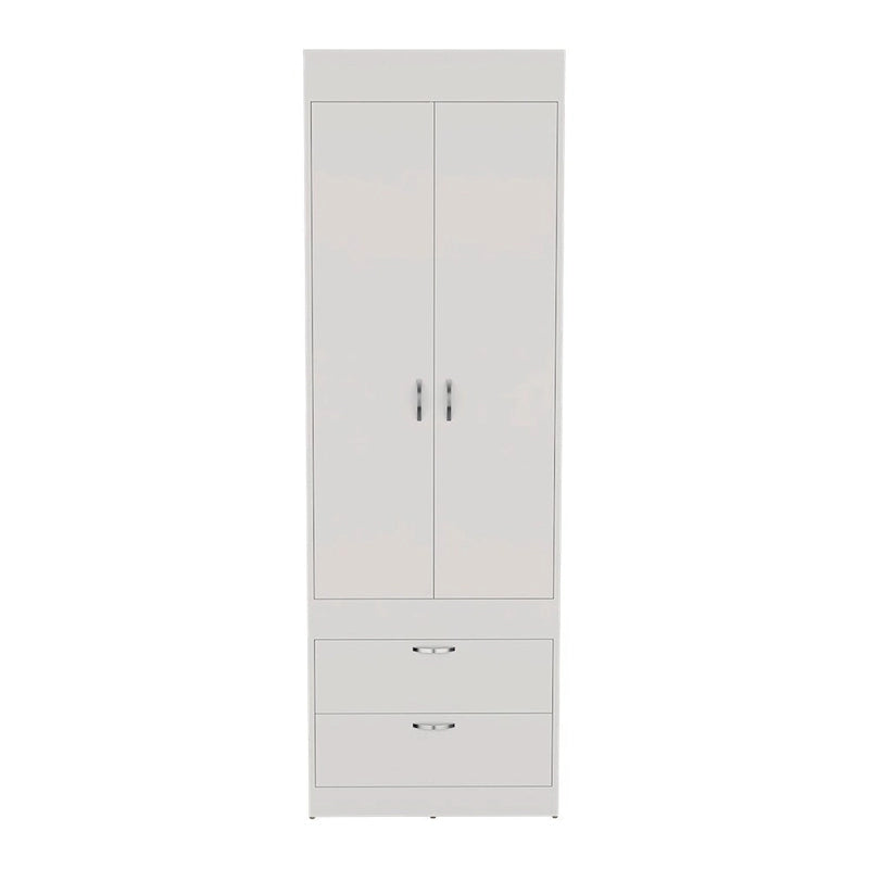 18.9   Modern Double-door Armoire with Two Bottom Drawers and Hanging Rod for Bedroom