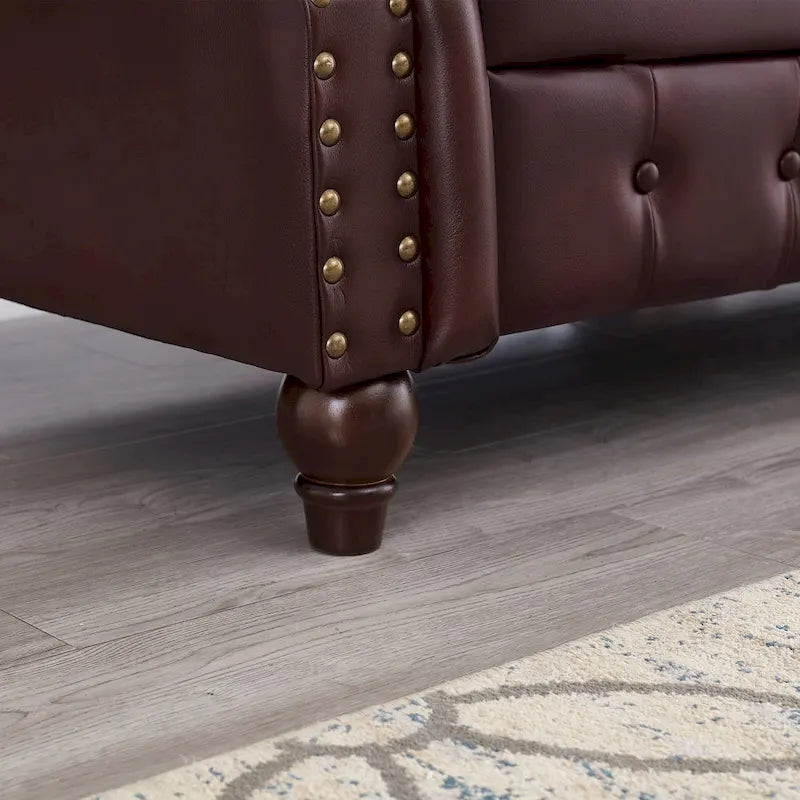 85.8   Technical Leather 3-Seater Sofa with Tufted Backrest & Storage