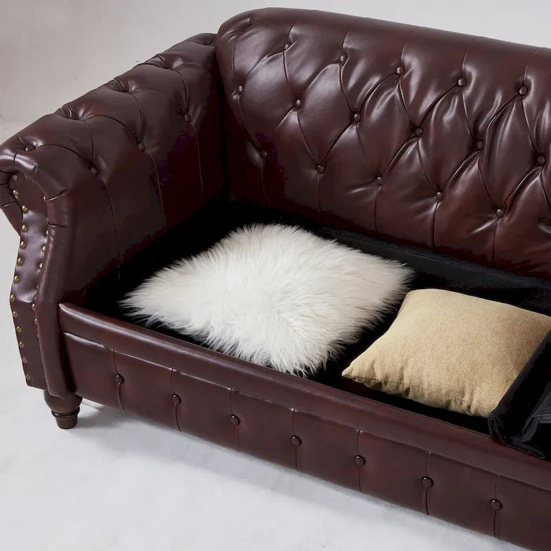 85.8   Technical Leather 3-Seater Sofa with Tufted Backrest & Storage
