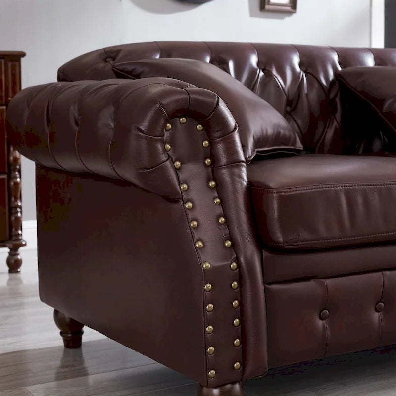 85.8   Technical Leather 3-Seater Sofa with Tufted Backrest & Storage