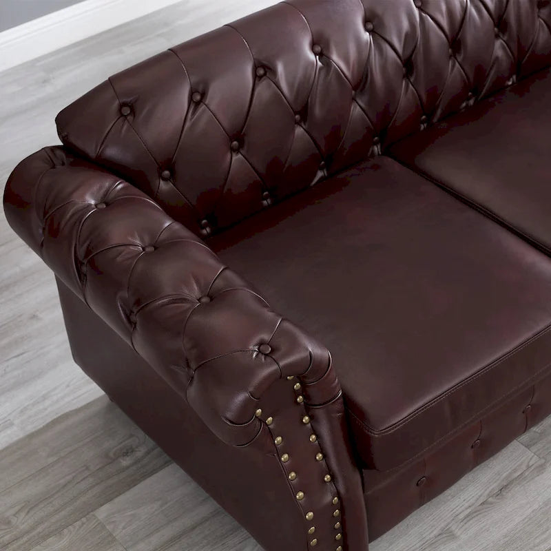 85.8   Technical Leather 3-Seater Sofa with Tufted Backrest & Storage