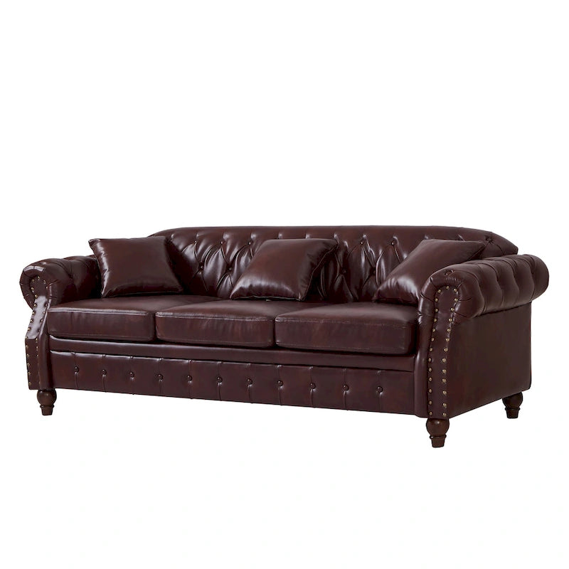 85.8   Technical Leather 3-Seater Sofa with Tufted Backrest & Storage