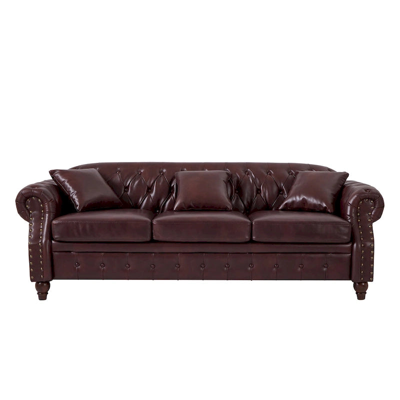 85.8   Technical Leather 3-Seater Sofa with Tufted Backrest & Storage