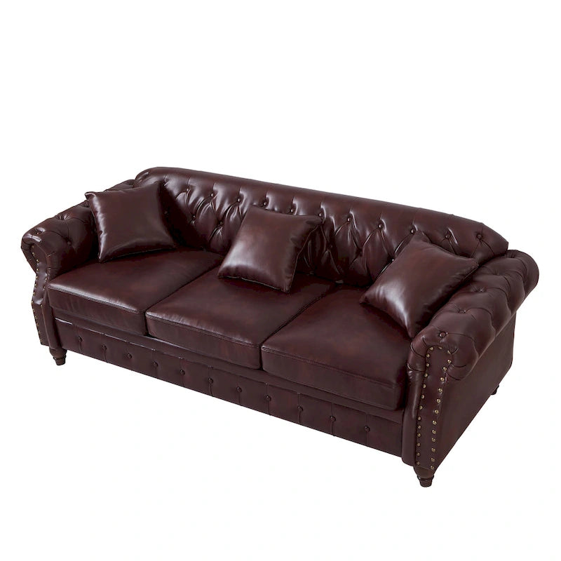 85.8   Technical Leather 3-Seater Sofa with Tufted Backrest & Storage