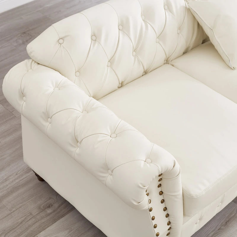 85.8   Technical Leather 3-Seater Sofa with Tufted Backrest & Storage