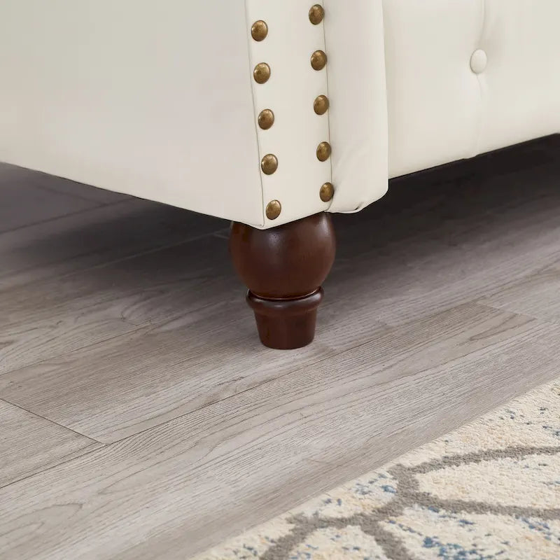 85.8   Technical Leather 3-Seater Sofa with Tufted Backrest & Storage