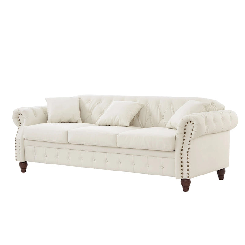 85.8   Technical Leather 3-Seater Sofa with Tufted Backrest & Storage