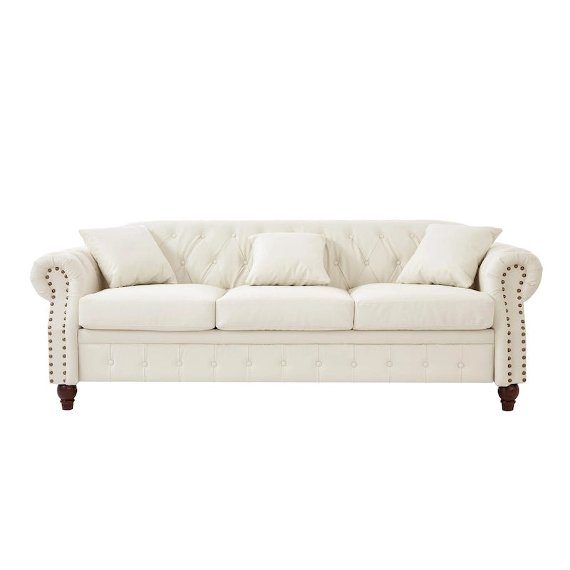 85.8   Technical Leather 3-Seater Sofa with Tufted Backrest & Storage