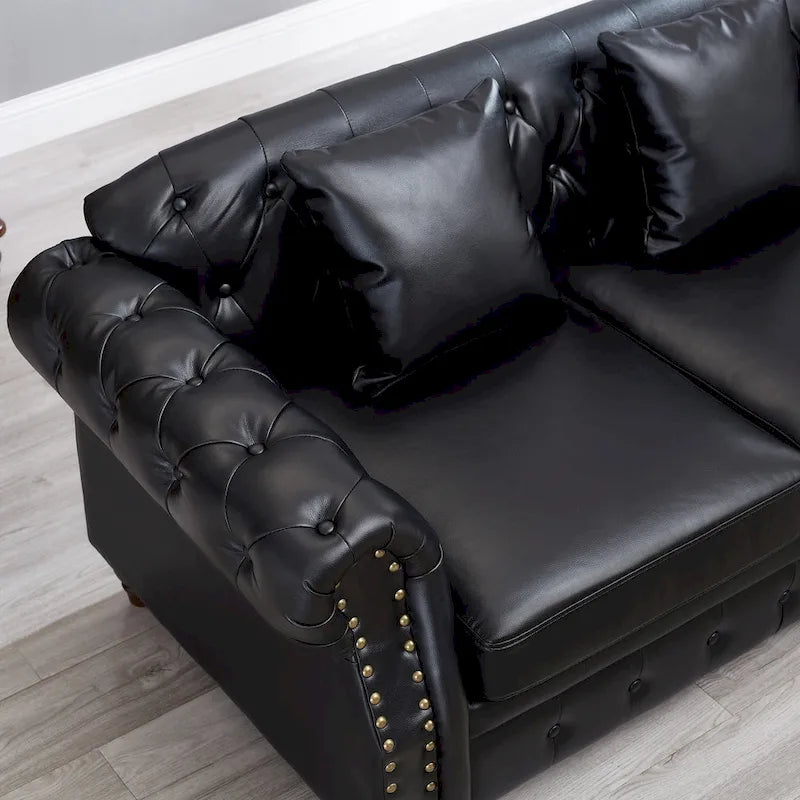 85.8   Technical Leather 3-Seater Sofa with Tufted Backrest & Storage