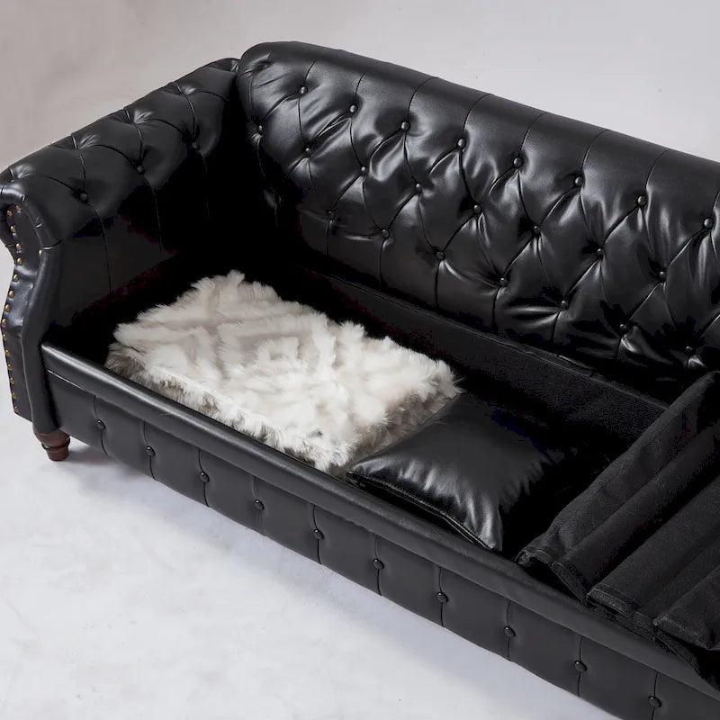 85.8   Technical Leather 3-Seater Sofa with Tufted Backrest & Storage