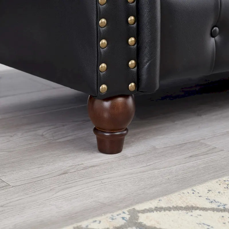 85.8   Technical Leather 3-Seater Sofa with Tufted Backrest & Storage