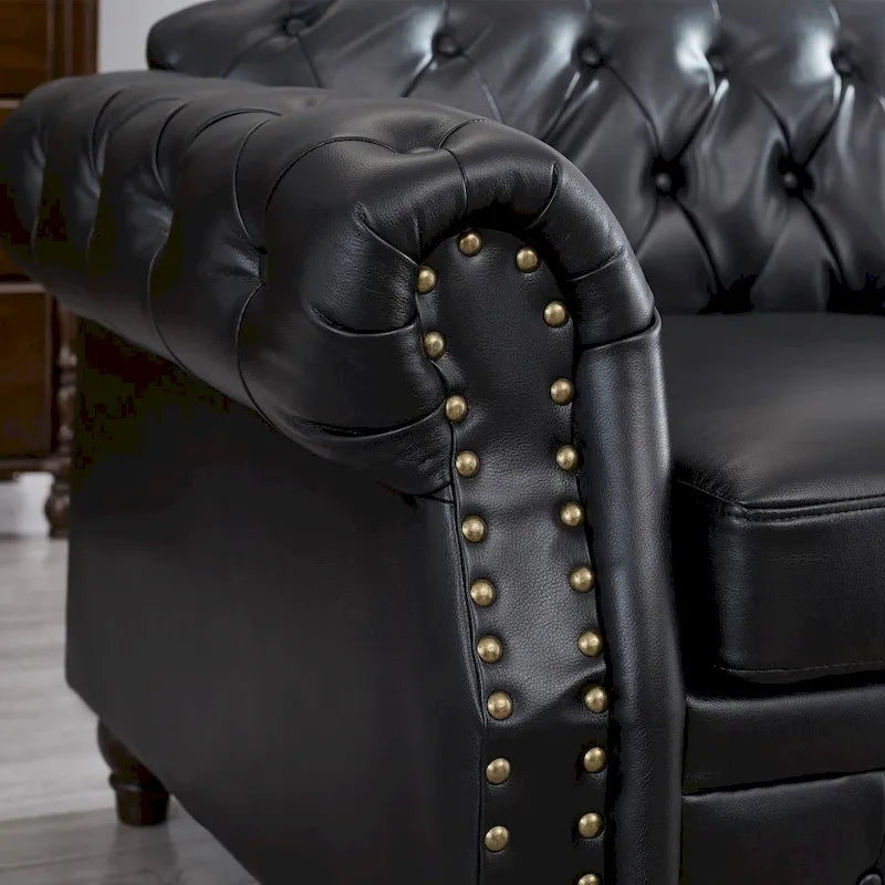 85.8   Technical Leather 3-Seater Sofa with Tufted Backrest & Storage