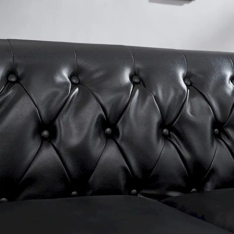 85.8   Technical Leather 3-Seater Sofa with Tufted Backrest & Storage