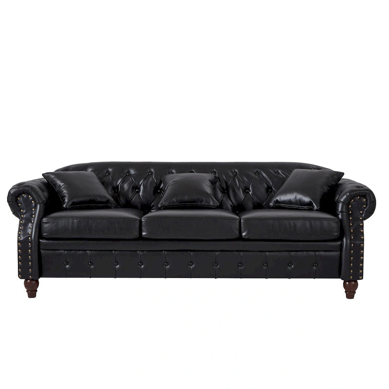 85.8   Technical Leather 3-Seater Sofa with Tufted Backrest & Storage