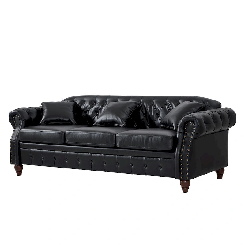 85.8   Technical Leather 3-Seater Sofa with Tufted Backrest & Storage