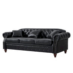85.8   Technical Leather 3-Seater Sofa with Tufted Backrest & Storage