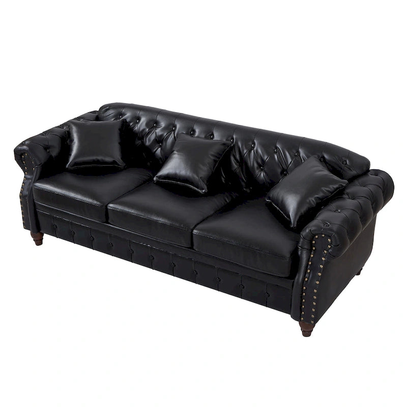 85.8   Technical Leather 3-Seater Sofa with Tufted Backrest & Storage