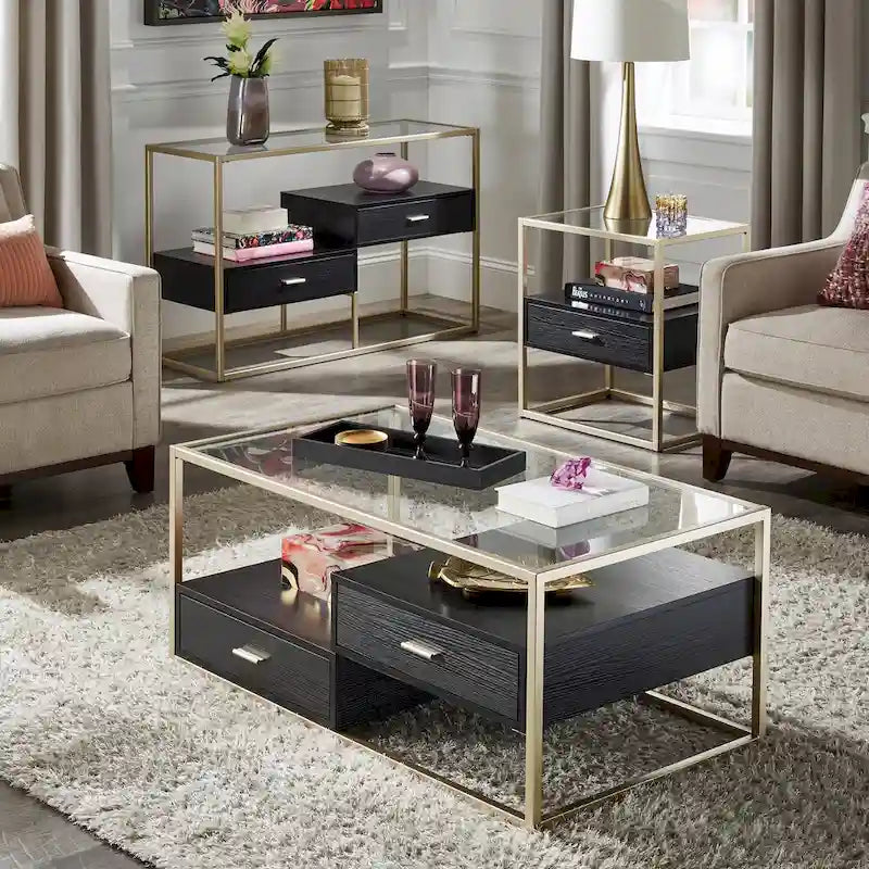 Spumante Champagne Silver Finish Sofa Table with Storage by iNSPIRE Q Bold