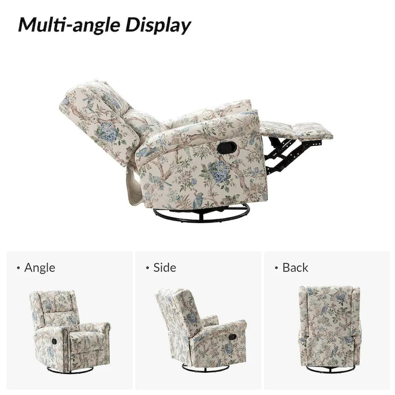 Leopold Transitional Floral Print Manual Swivel Rocking Recliner with Nailhead Trims Set of 2 by HULALA HOME