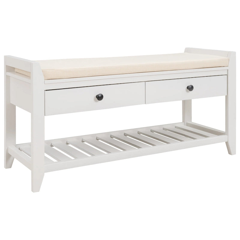 Contemporary Cushioned Shoe Rack with 2 Drawers and Open Shelf