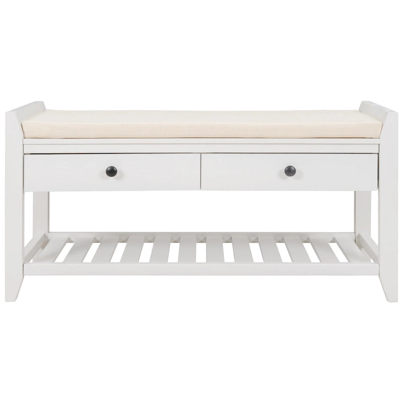 Contemporary Cushioned Shoe Rack with 2 Drawers and Open Shelf