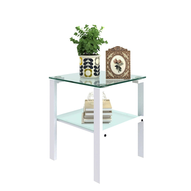 Glass two layer tea table, small round table, corner table, living room side table