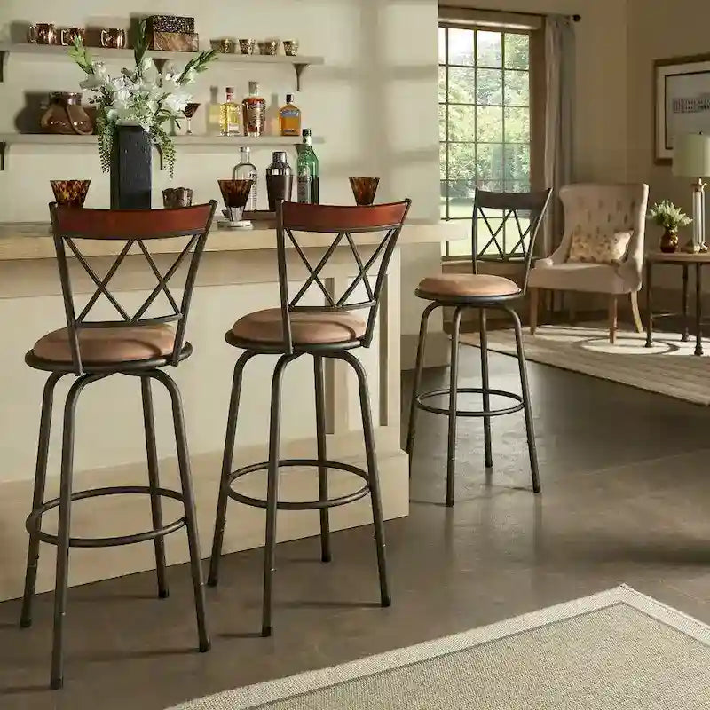 Verona Adjustable Bronze Finish X-Back Metal and Wood Trim 3pc Pack Stools by iNSPIRE Q Classic