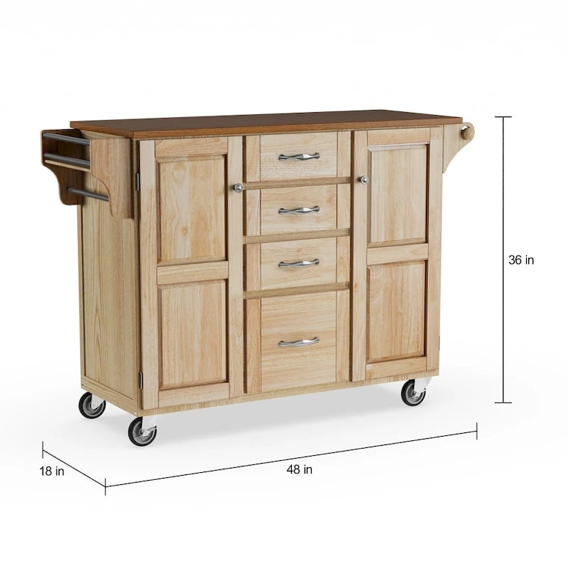 Copper Grove Puff Island Natural Finish 4-drawer Kitchen Cart