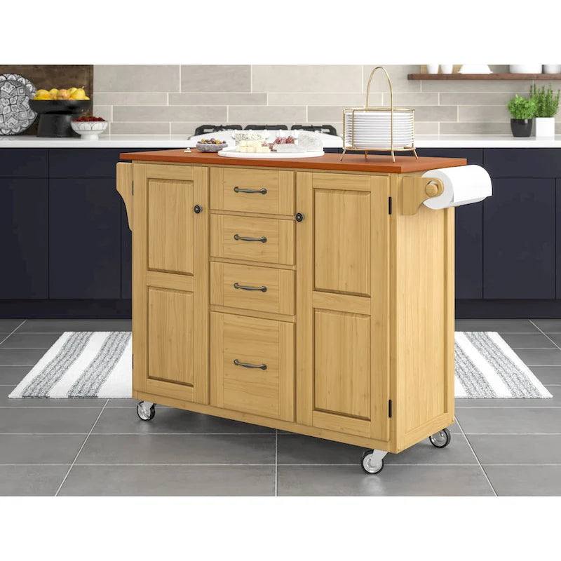 Copper Grove Puff Island Natural Finish 4-drawer Kitchen Cart