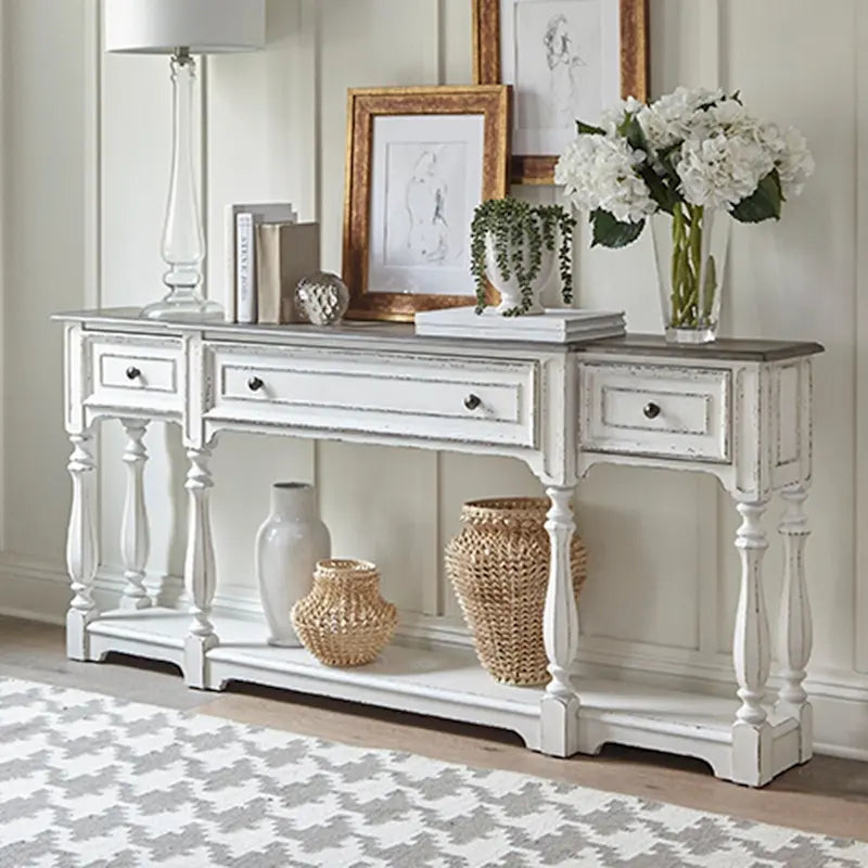 Magnolia Manor Antique White & Weathered Bark 72 Inch Hall Console Table
