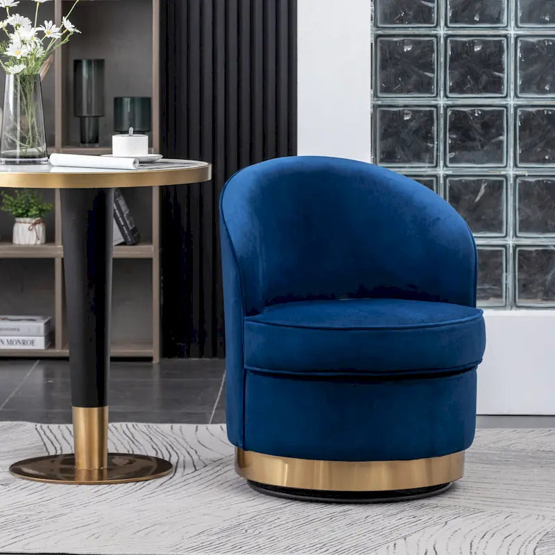 Roundhill Furniture Wania Contemporary Velvet Swivel Chair, Blue