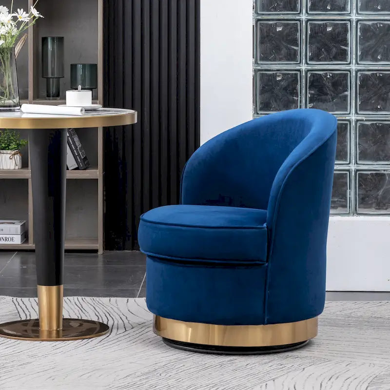 Roundhill Furniture Wania Contemporary Velvet Swivel Chair, Blue