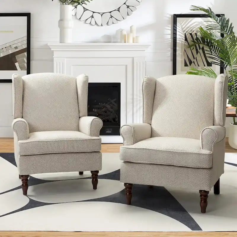 Epimethis Traditional Fabric Accent Armchair with Turned Legs Set of 2 by HULALA HOME