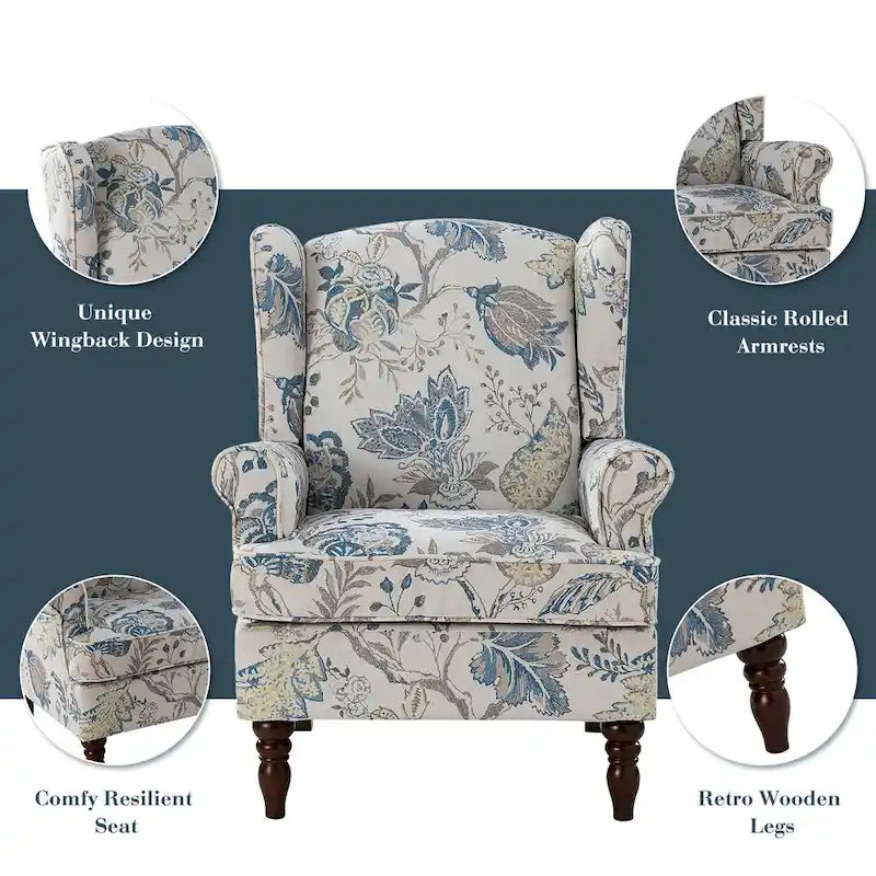 Epimethis Traditional Fabric Accent Armchair with Turned Legs Set of 2 by HULALA HOME