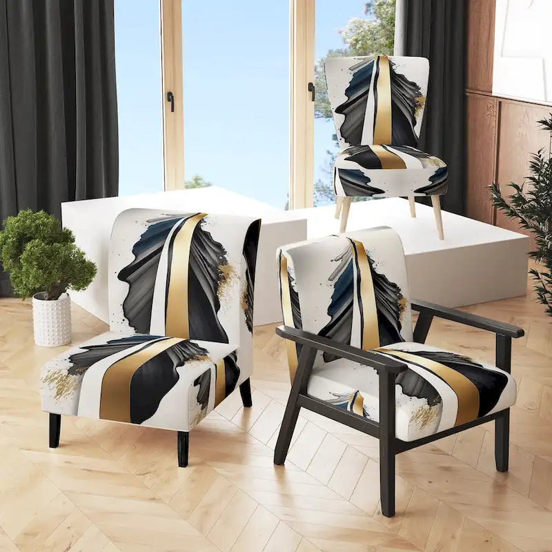 Designart   Black And Gold Cubic Expression VII   Upholstered Modern & Contemporary Accent Chair and Modern Arm Chair