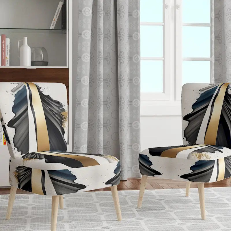 Designart   Black And Gold Cubic Expression VII   Upholstered Modern & Contemporary Accent Chair and Modern Arm Chair