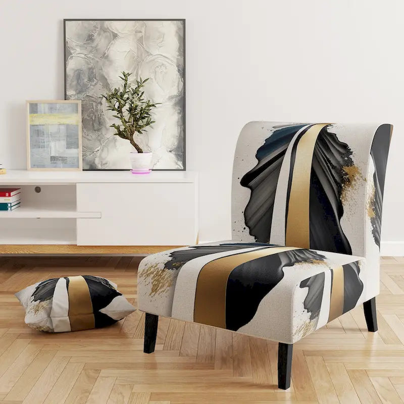 Designart   Black And Gold Cubic Expression VII   Upholstered Modern & Contemporary Accent Chair and Modern Arm Chair