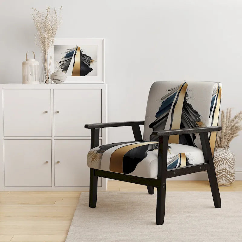 Designart   Black And Gold Cubic Expression VII   Upholstered Modern & Contemporary Accent Chair and Modern Arm Chair