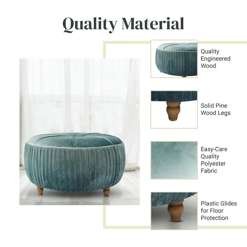Helena Velvet Round Ottoman