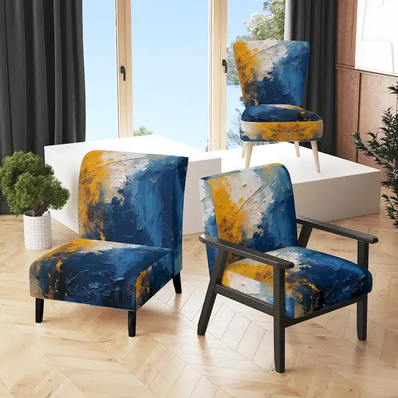 Designart   Blue and Yellow Intuitive Expressions I   Upholstered Abstract Accent Chair and Modern & Contemporary Arm Chair