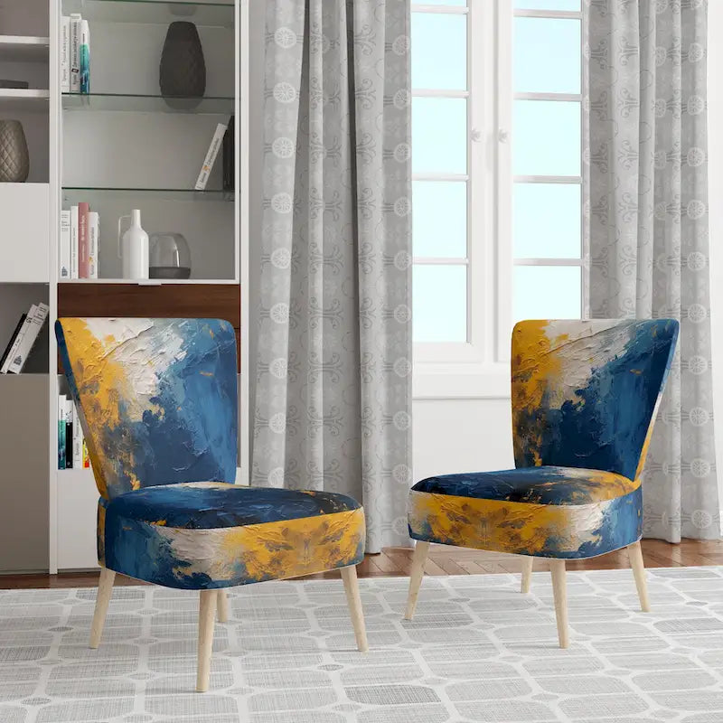 Designart   Blue and Yellow Intuitive Expressions I   Upholstered Abstract Accent Chair and Modern & Contemporary Arm Chair