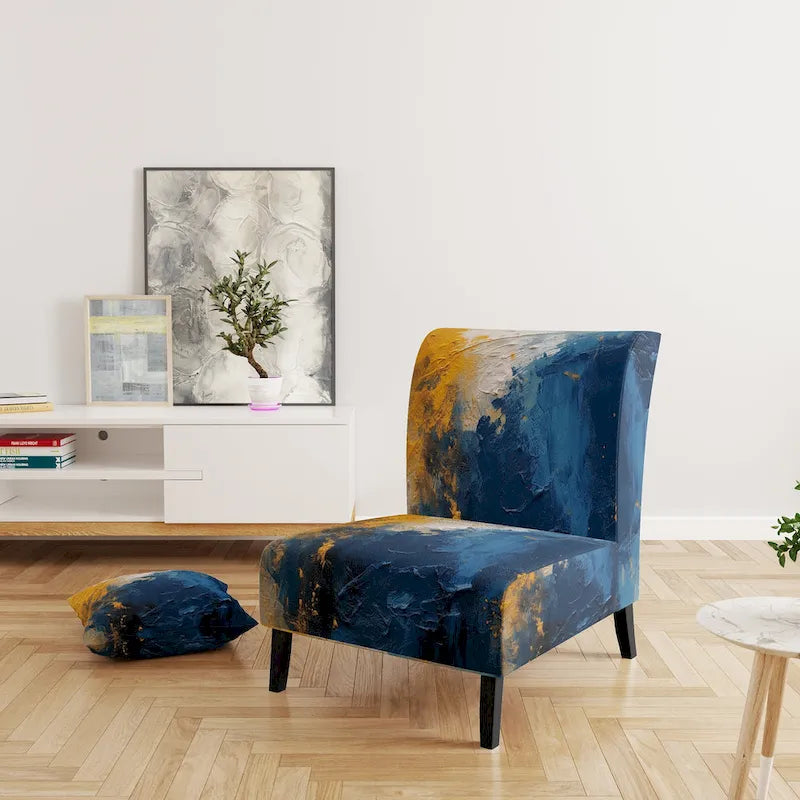 Designart   Blue and Yellow Intuitive Expressions I   Upholstered Abstract Accent Chair and Modern & Contemporary Arm Chair