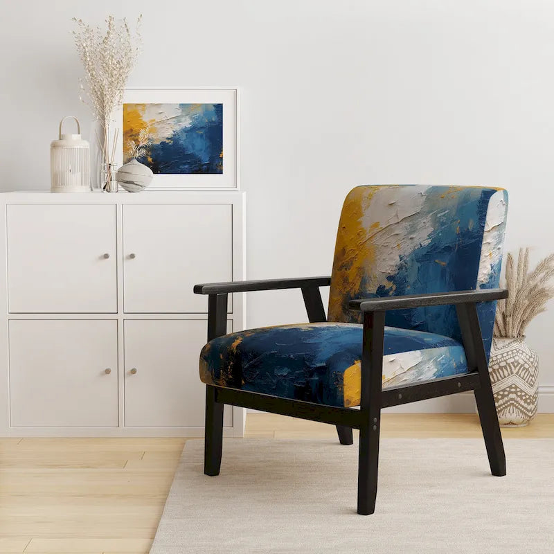 Designart   Blue and Yellow Intuitive Expressions I   Upholstered Abstract Accent Chair and Modern & Contemporary Arm Chair