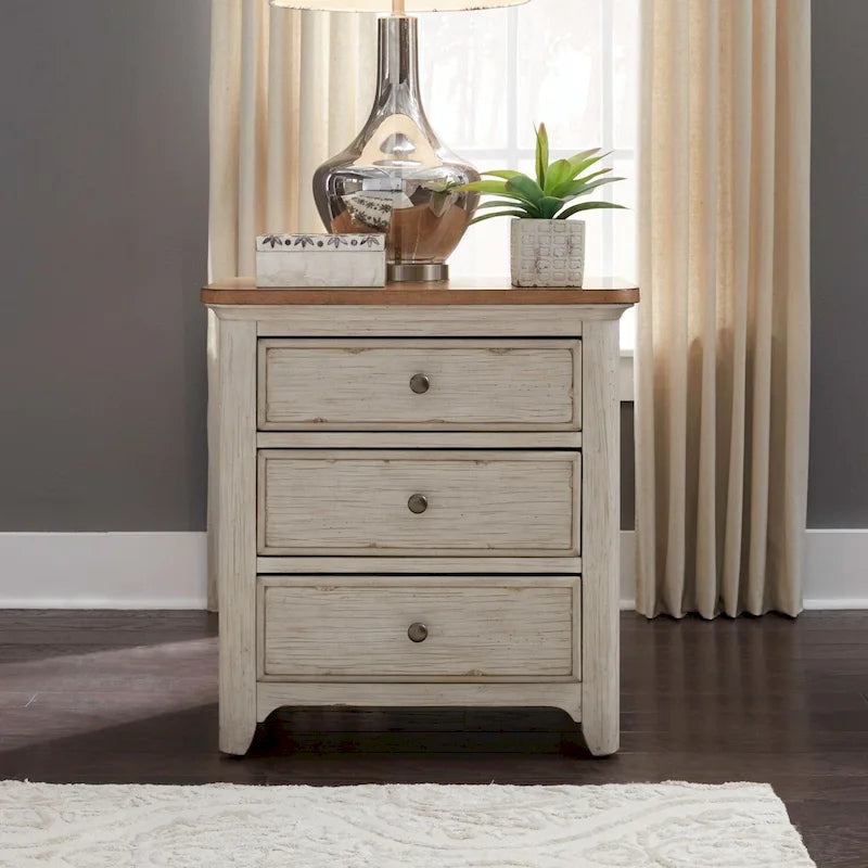 Farmhouse Reimagined 3-Drawer Night Stand with Charging Station