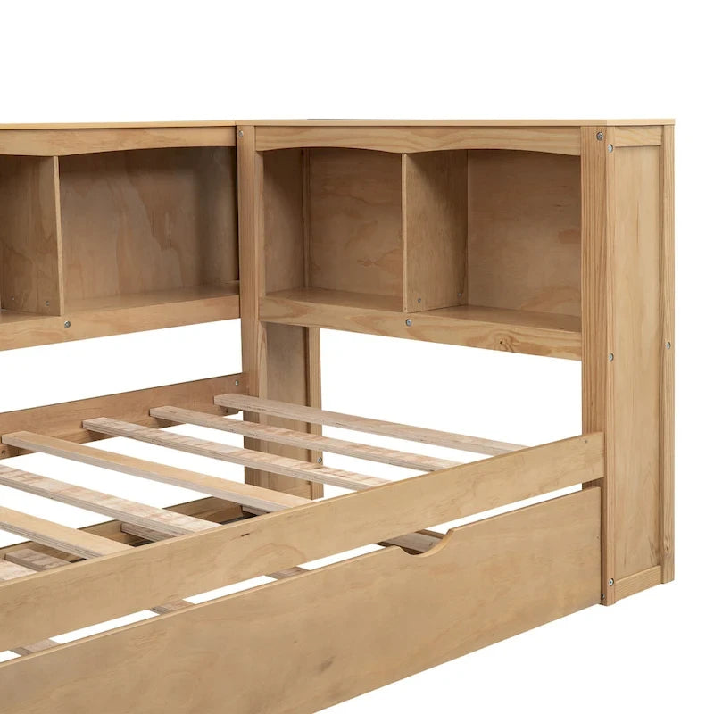 Twin Size Daybed with Trundle, Storage Cabinets and USB Ports, White