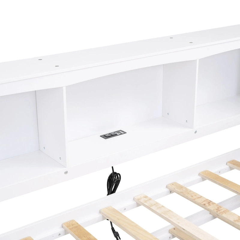 Twin Size Daybed with Trundle, Storage Cabinets and USB Ports, White